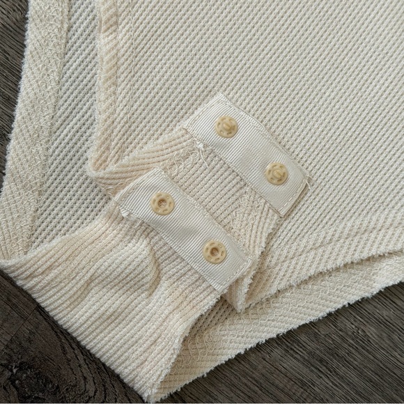 POL Waffle Knit Bodysuit Oyster Beige Long Sleeve Scoop Neck Size S Snap Closure - Picture 6 of 12